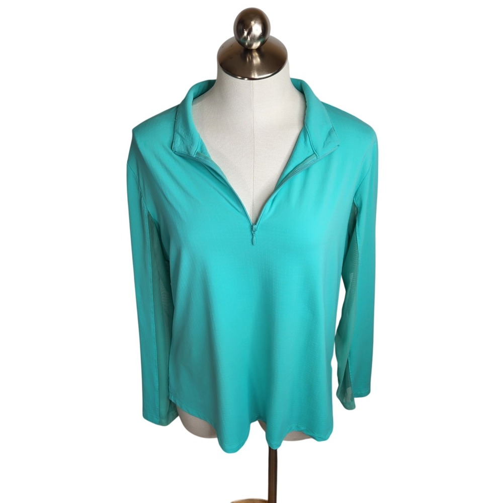 IBKUL Womens Long Sleeve Shirt 1/4 Zip XL Golf Pickleball Jade Vented Mesh UPF50